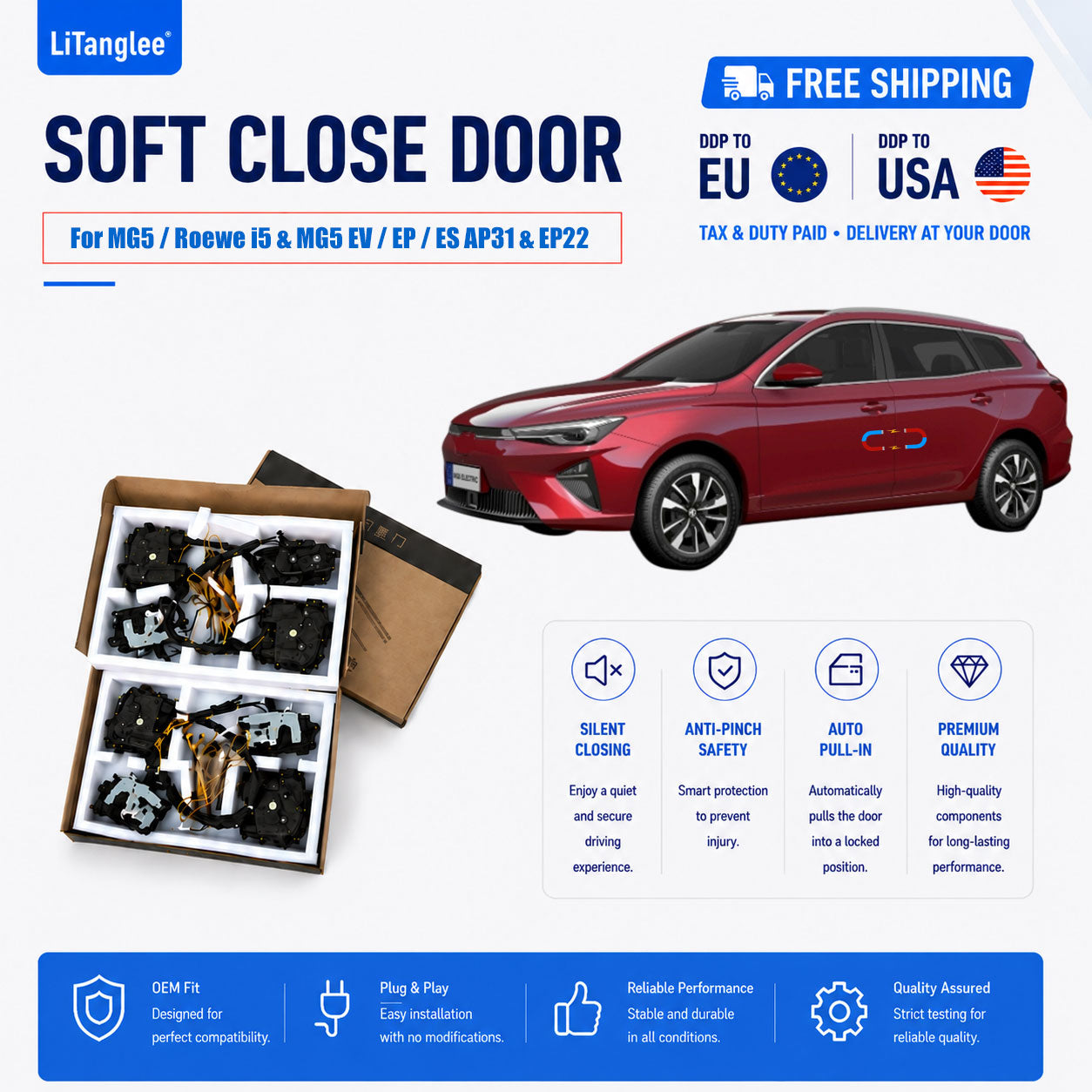 For MG5 / Roewe i5 & MG5 EV / EP / ES (AP31 & EP22 Spec) (2020-2026) Electric Soft Close Door Upgrade Kit | LiTanglee