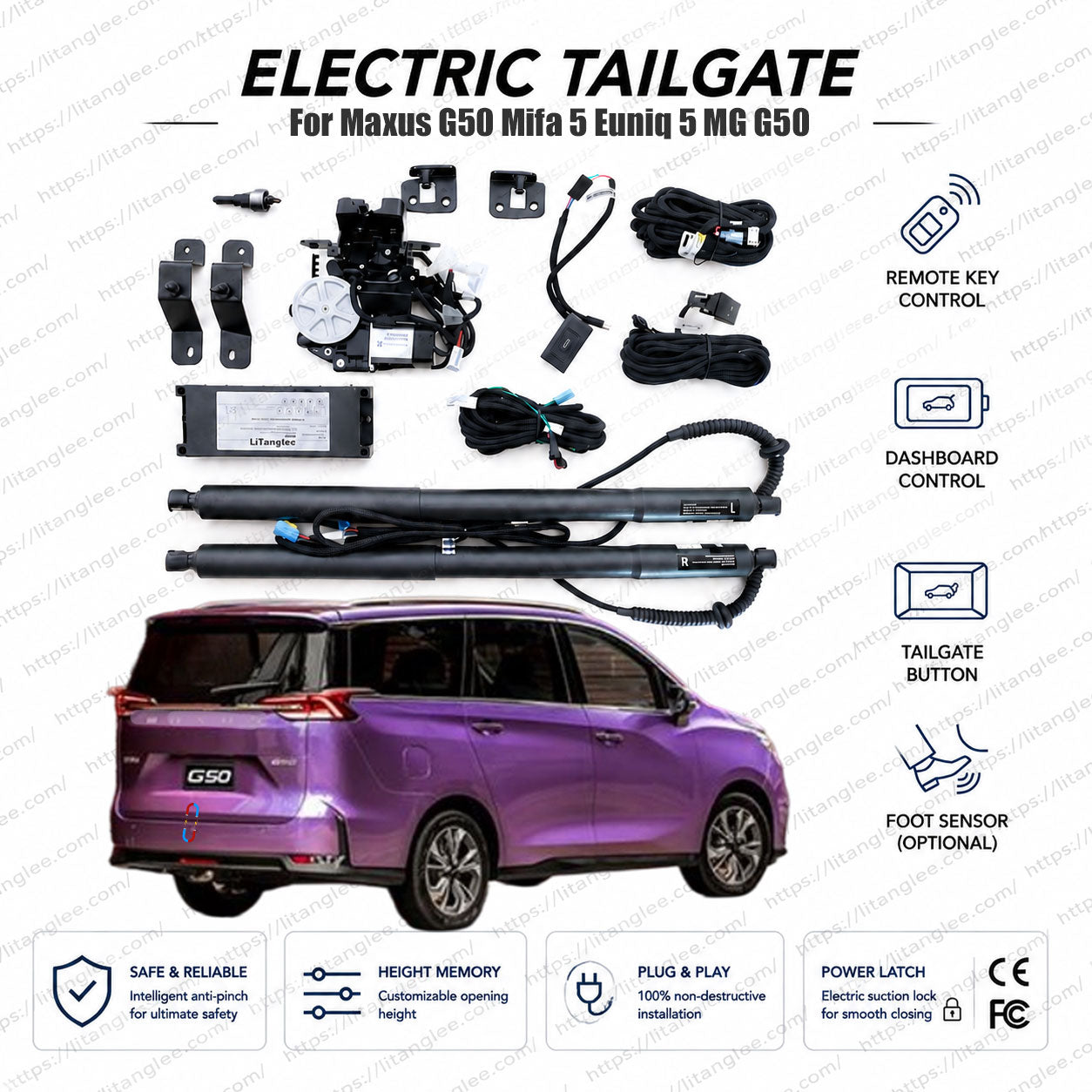 For Maxus G50 / Mifa 5 / Euniq 5 / MG G50 Plus Smart Power Tailgate Lift Kit by LiTanglee® | Electric Trunk Opener with Soft Close | Fits All G50 Chassis | Dual Heavy-Duty Struts