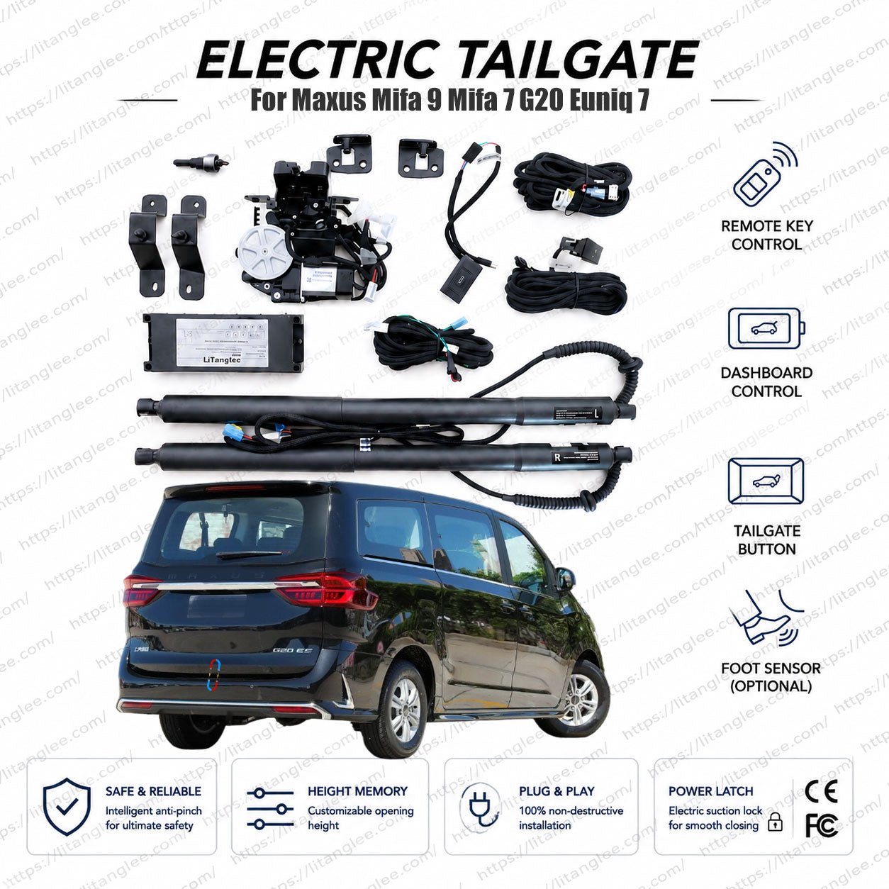 Für Maxus Mifa 9 / Mifa 7 / G20 / Euniq 7 Smart Power Heckklappen-Nachrüstsatz von LiTanglee® | Elektrischer Kofferraumöffner mit Soft Close | Volldigitale Bus-Integration | Hochleistungs-Motorantriebe