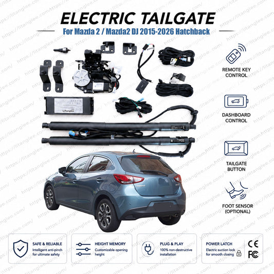 For Mazda 2 / Mazda2 DJ 2015-2026 Hatchback Smart Power Tailgate Lift Kit by LiTanglee® | Electric Tailgate Opener with Soft Close | Precision-Fit Actuators | CAN-Bus Integrated | Non-Destructive Installation