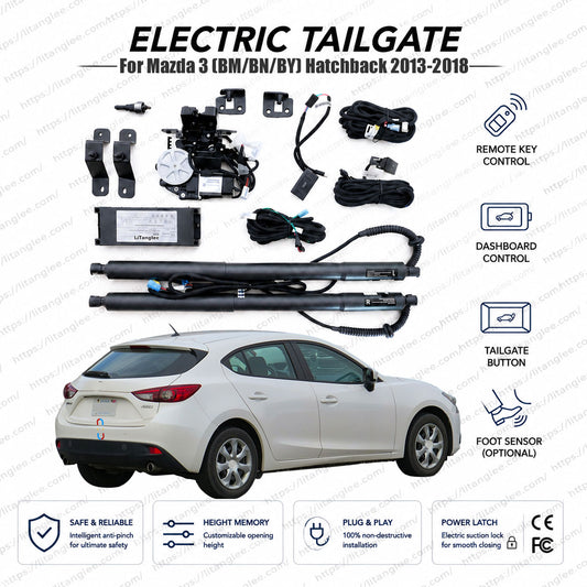 For Mazda 3 Hatchback (BM / BN / BY) 2013-2018 Smart Power Tailgate Lift Kit by LiTanglee® | Electric Trunk Opener with Soft Close | Custom-Fit Actuators | Hatchback-Specific Geometry | Non-Destructive Installation