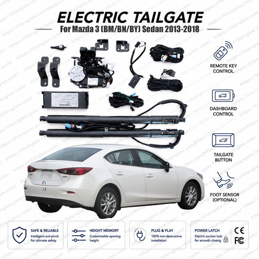 For Mazda 3 Sedan (BM / BN / BY) 2013-2018 Smart Power Trunk Lift Kit by LiTanglee® | Electric Trunk Opener with Soft Close | Sedan-Specific Actuators | Non-Destructive Installation | Precision-Fit Design