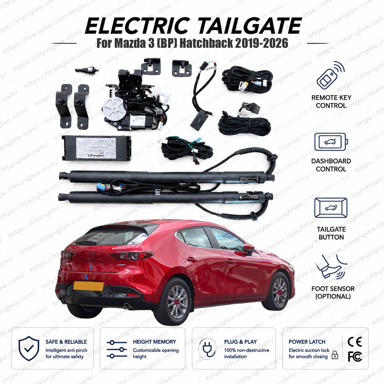 For Mazda 3 Hatchback (BP) 2019-2026 Smart Power Tailgate Lift Kit by LiTanglee® | Electric Trunk Opener with Soft Close | Hatchback-Specific Precision Actuators | CAN-Bus Integrated | Non-Destructive Installation