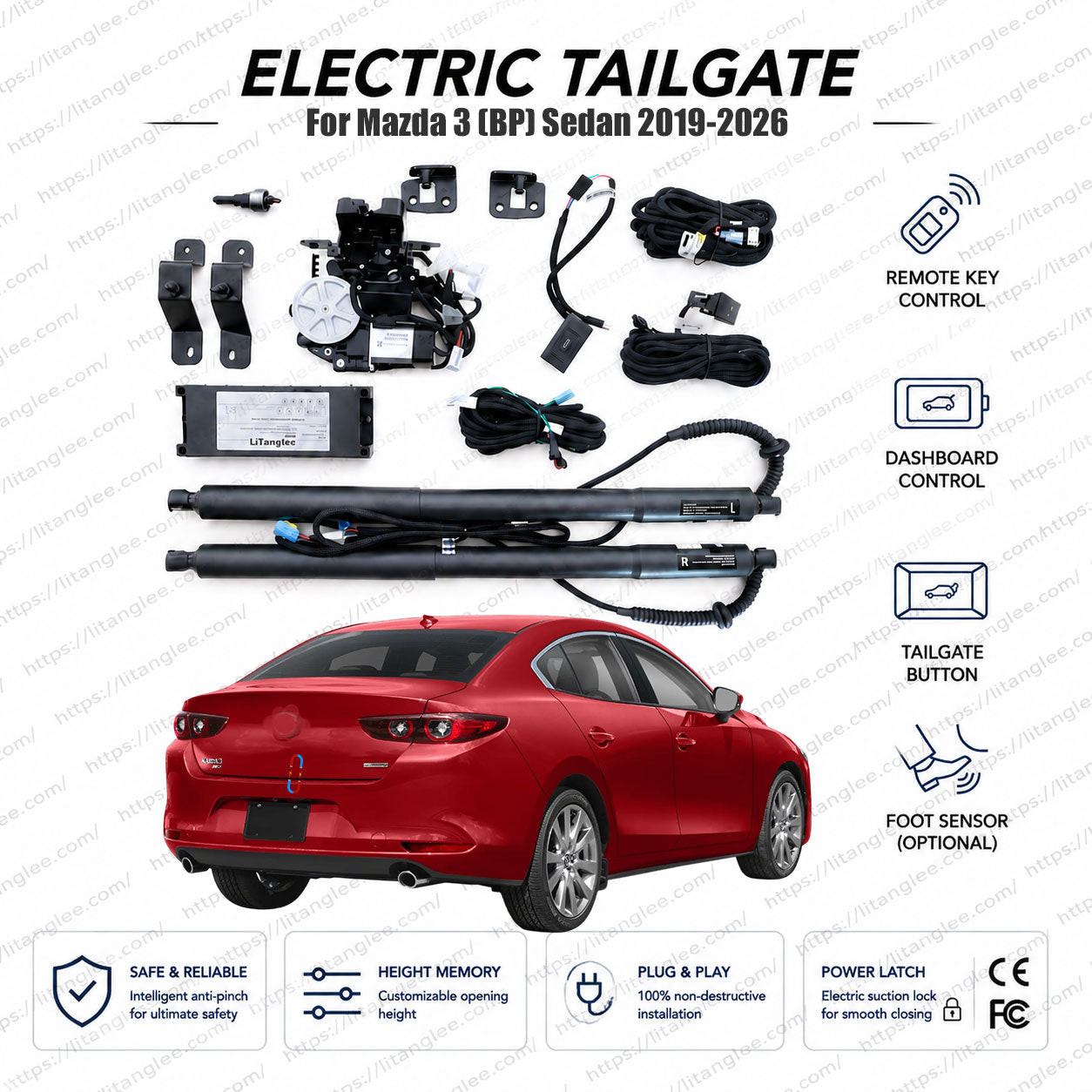 For Mazda 3 Sedan (BP) 2019-2026 Smart Power Trunk Lift Kit by LiTanglee® | Electric Trunk Opener with Soft Close | Precision-Fit Sedan Actuators | CAN-Bus Integrated | Non-Destructive Installation