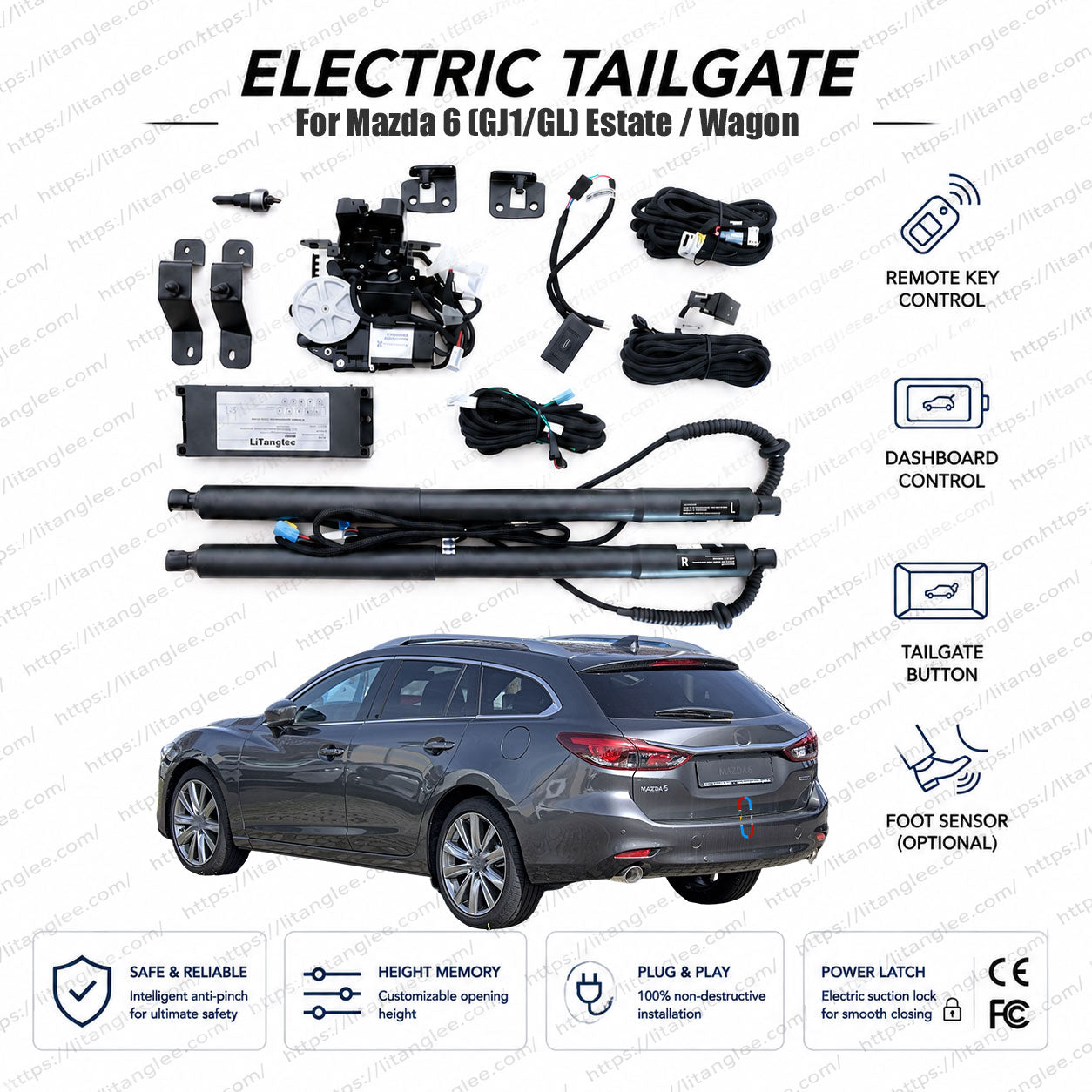 For Mazda 6 Estate / Station Wagon (GJ1 / GL) 2012-2024 Smart Power Tailgate Lift Kit by LiTanglee® | Electric Trunk Opener with Soft Close | Wagon-Specific Reinforced Actuators | CAN-Bus Integrated | Non-Destructive Installation