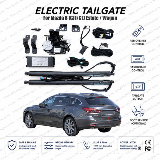For Mazda 6 Estate / Station Wagon (GJ1 / GL) 2012-2024 Smart Power Tailgate Lift Kit by LiTanglee® | Electric Trunk Opener with Soft Close | Wagon-Specific Reinforced Actuators | CAN-Bus Integrated | Non-Destructive Installation