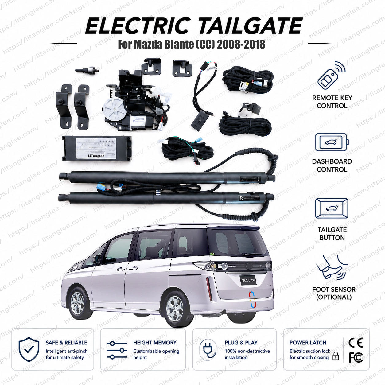 For Mazda Biante (CC) 2008-2018 Smart Power Tailgate Lift Kit by LiTanglee® | Electric Trunk Opener with Soft Close | MPV Dedicated Heavy-Duty Actuators | Precision-Fit Components | Non-Destructive Installation