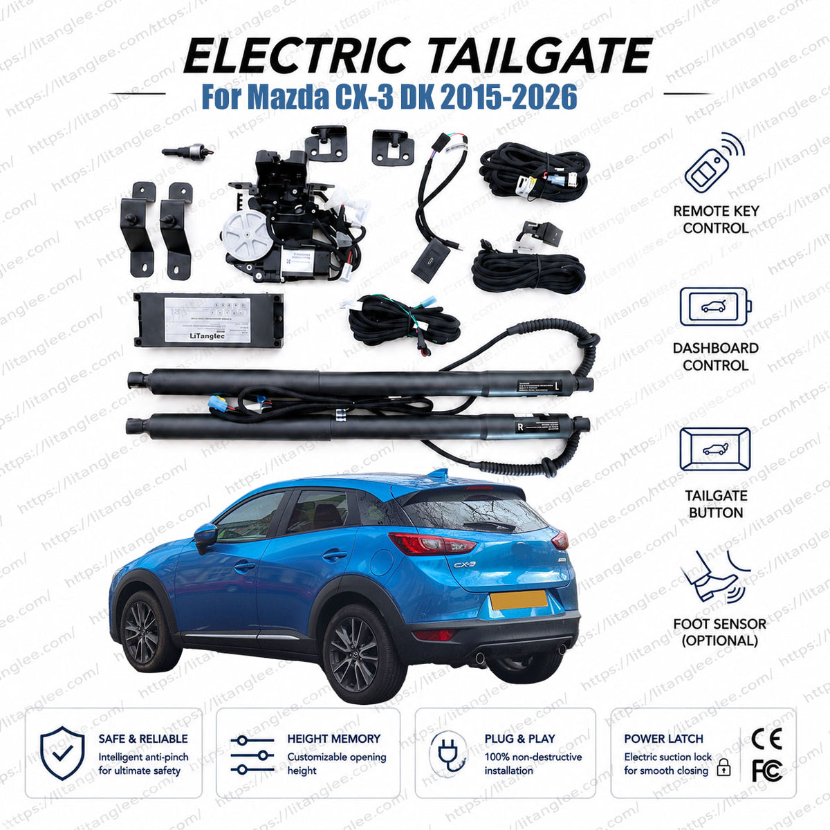 For Mazda CX-3 DK 2015-2026 Smart Power Tailgate Lift Kit by LiTanglee® | Electric Trunk Opener with Soft Close | Precision-Fit Actuators | CAN-Bus Integrated | Non-Destructive Installation