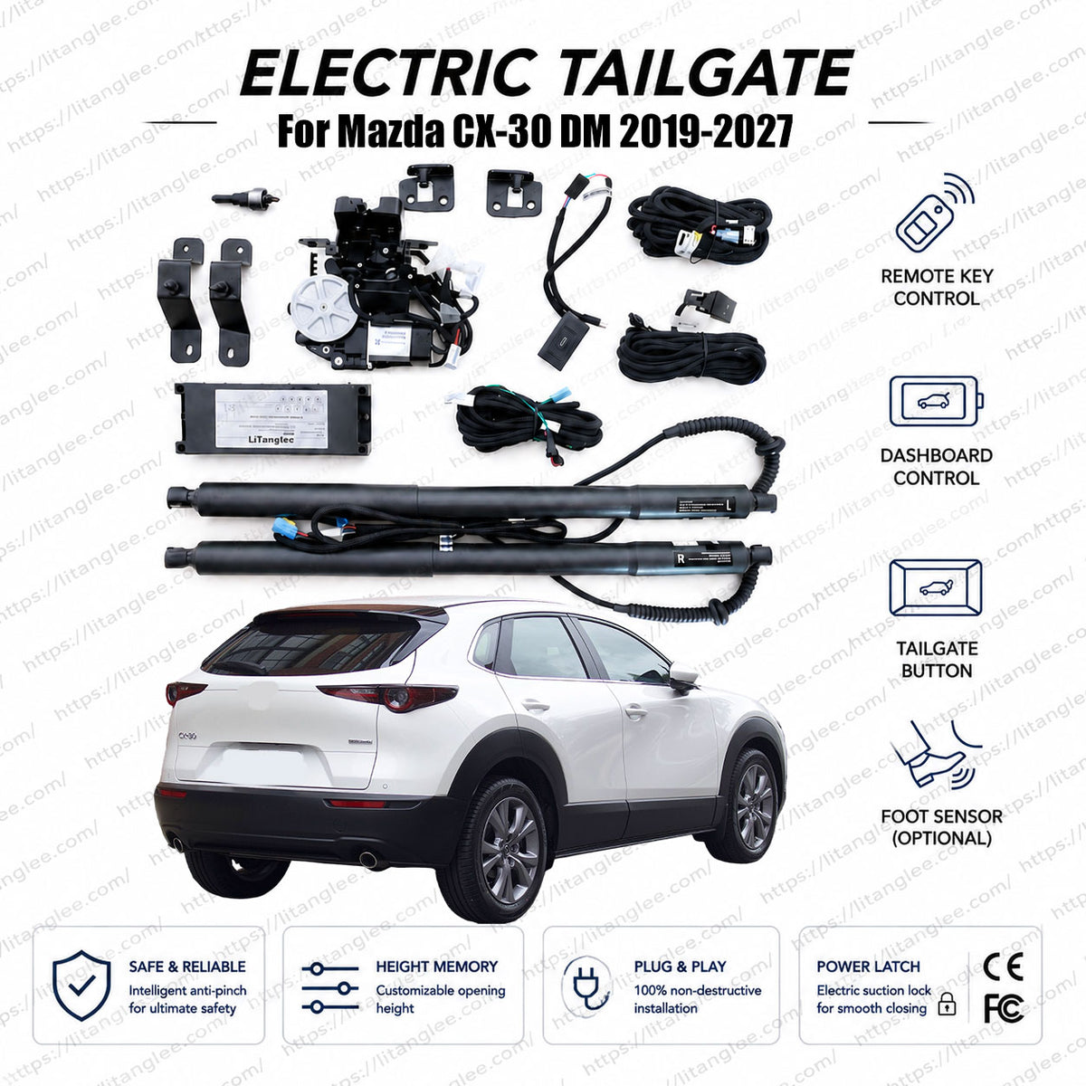 For Mazda CX-30 DM 2019-2026 Smart Power Tailgate Lift Kit by LiTanglee® | Electric Trunk Opener with Soft Close | Precision-Fit Actuators | CAN-Bus Integrated | Non-Destructive Installation