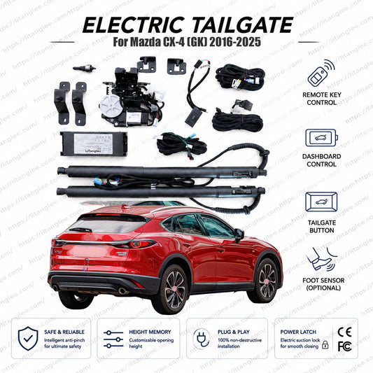 For Mazda CX-4 (GK) 2016-2024 Smart Power Tailgate Lift Kit by LiTanglee® | Electric Trunk Opener with Soft Close | Sports-SUV Dedicated Actuators | Non-Destructive Installation | Precision-Fit Design