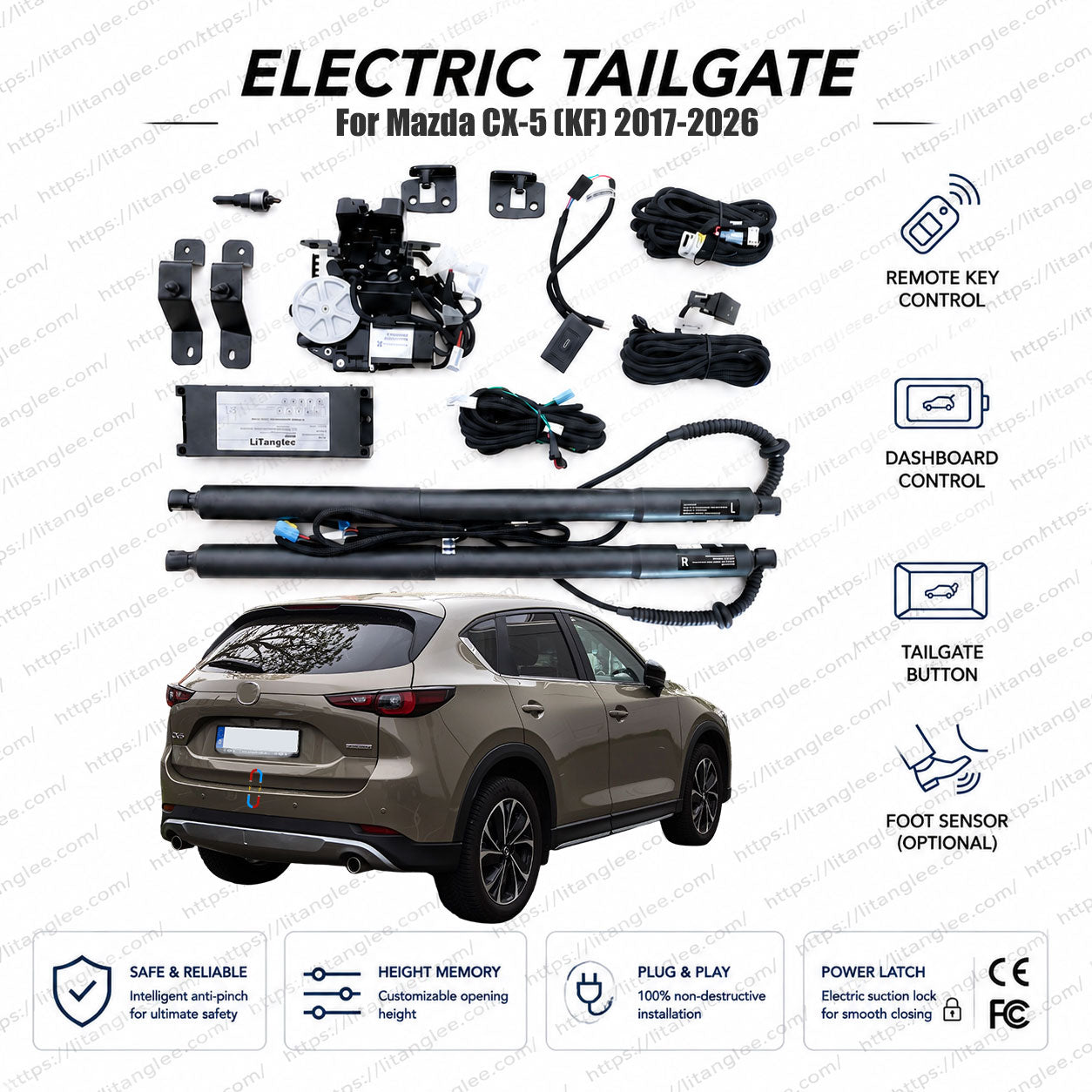 For Mazda CX-5 (KF) 2017-2026 Smart Power Tailgate Lift Kit by LiTanglee® | Electric Trunk Opener with Soft Close | CAN-Bus Integrated System | Precision-Fit Actuators | Non-Destructive Installation