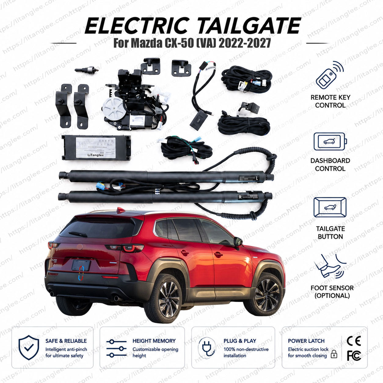 For Mazda CX-50 (VA) 2022-2027 Smart Power Tailgate Lift Kit by LiTanglee® | Electric Trunk Opener with Soft Close | Outdoor-Ready Heavy-Duty Actuators | CAN-Bus Integrated | Non-Destructive Installation