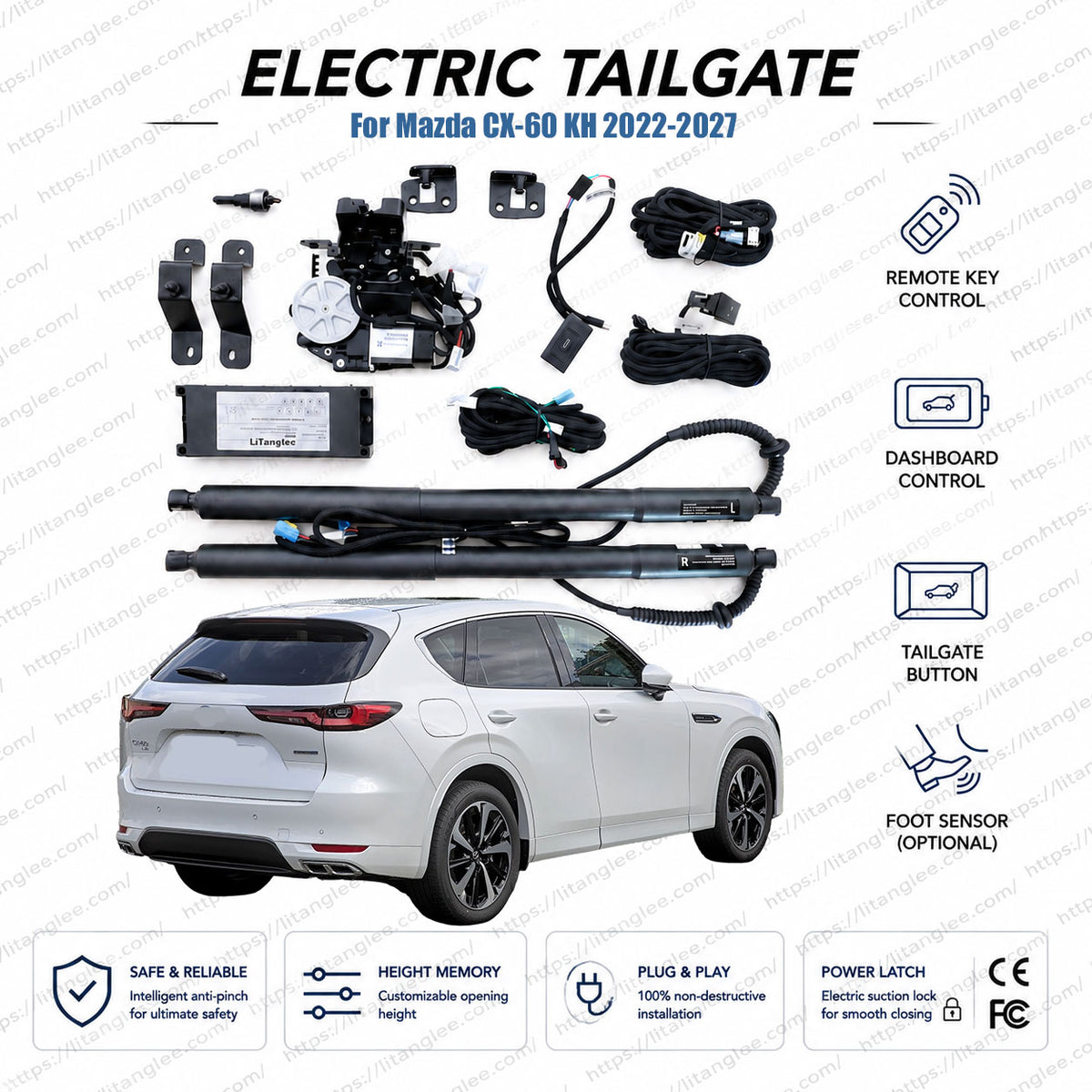 For Mazda CX-60 KH 2022-2027 Smart Power Tailgate Lift Kit by LiTanglee® | Electric Tailgate Opener with Soft Close | Precision-Fit Actuators | CAN-Bus Integrated