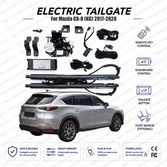 For Mazda CX-8 (KG) 2017-2026 Smart Power Tailgate Lift Kit by LiTanglee® | Electric Trunk Opener with Soft Close | Heavy-Duty Actuators for Large SUV | CAN-Bus Integrated | Non-Destructive Installation