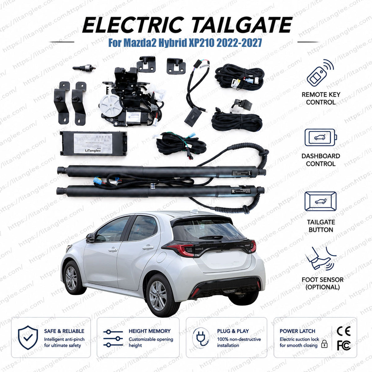 For Mazda2 Hybrid XP210 2022-2026 Europe Smart Power Tailgate Lift Kit by LiTanglee® | Electric Tailgate Opener with Soft Close | Precision-Fit Actuators | Non-Destructive Installation