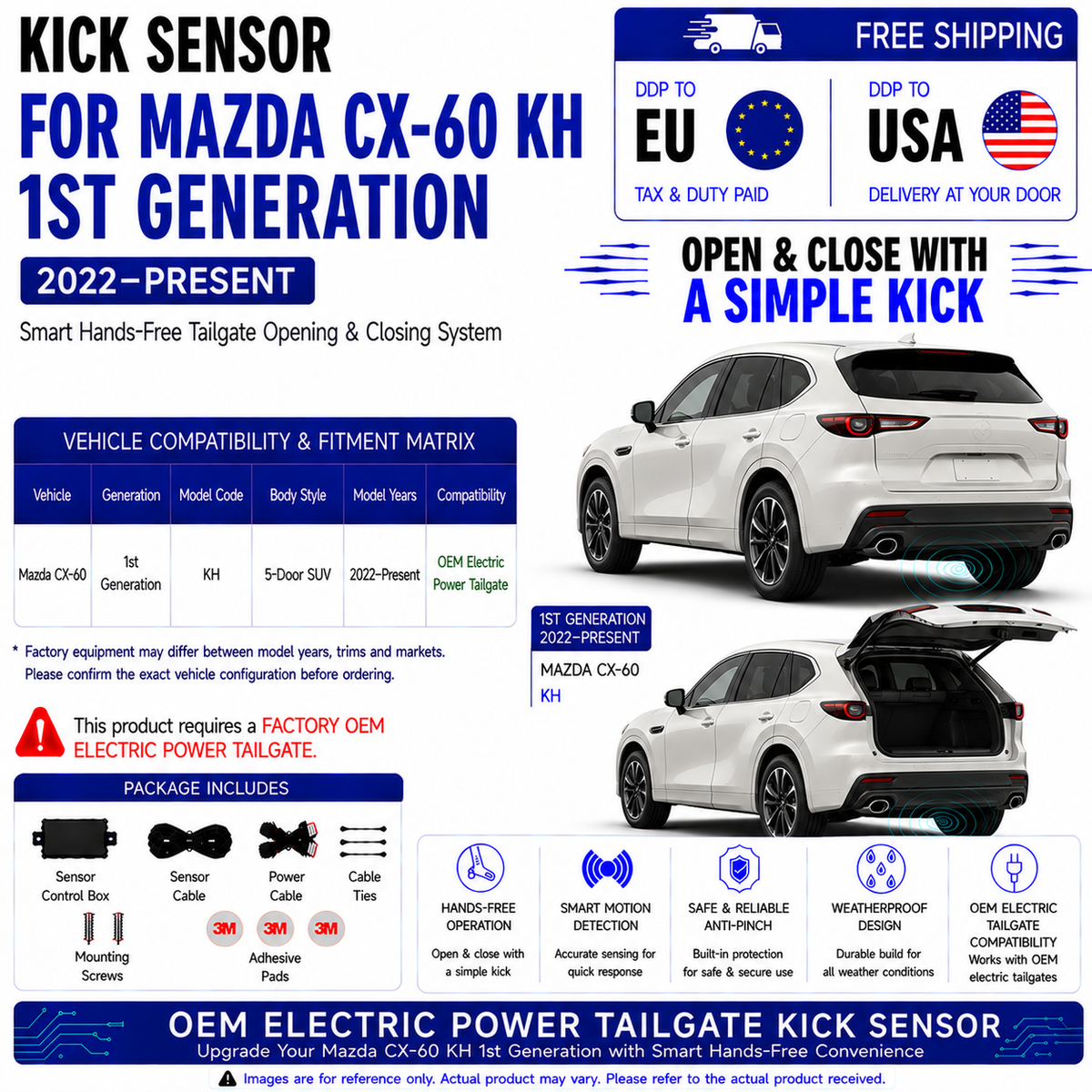For Mazda CX-60 KH 1st Gen OEM Electric Power Tailgate Smart Hands-Free Kick Sensor – Foot-Activated Tailgate Opening & Closing System