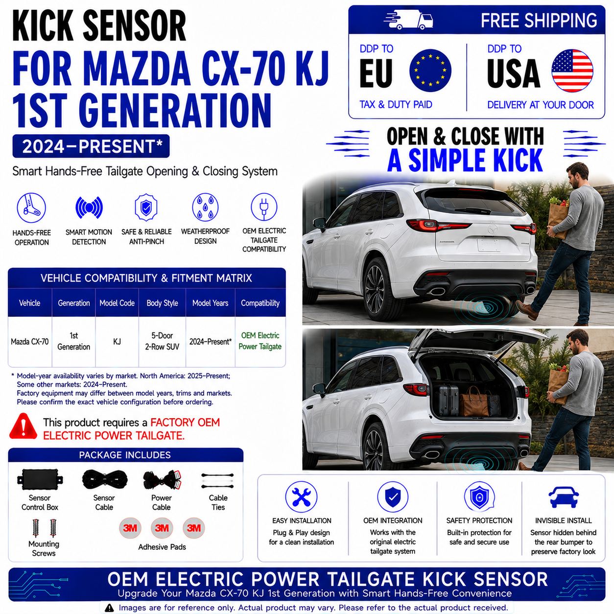 For Mazda CX-70 KJ 1st Gen OEM Electric Power Tailgate Smart Hands-Free Kick Sensor – Foot-Activated Tailgate Opening & Closing System