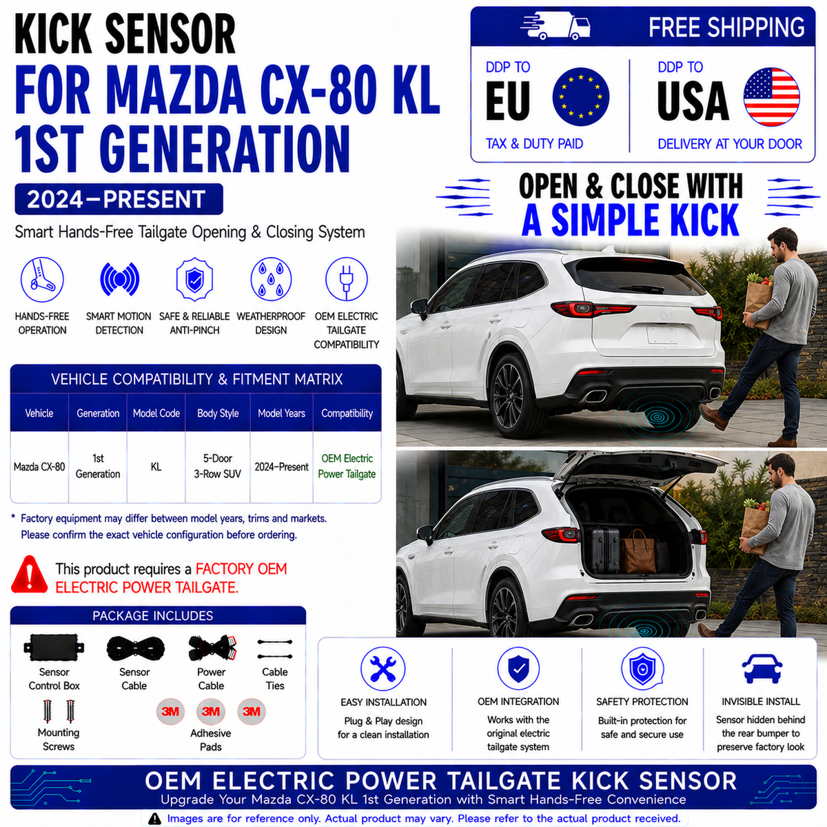 For Mazda CX-80 KL 1st Gen OEM Electric Power Tailgate Smart Hands-Free Kick Sensor – Foot-Activated Tailgate Opening & Closing System