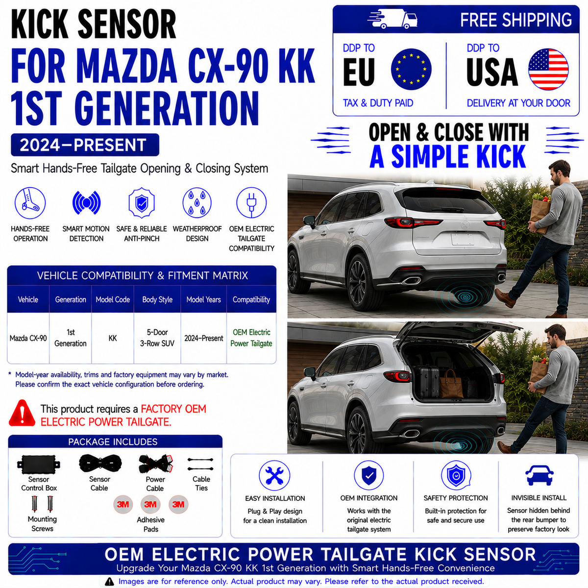 For Mazda CX-90 KK 1st Gen OEM Electric Power Tailgate Smart Hands-Free Kick Sensor – Foot-Activated Tailgate Opening & Closing System