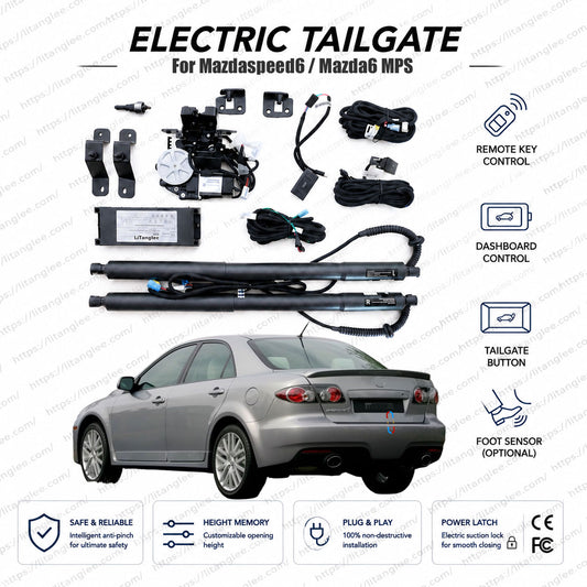 For Mazdaspeed6 (Mazda6 MPS) 2006-2008 Smart Power Trunk Lift Kit by LiTanglee® | Electric Trunk Opener with Soft Close | Performance-Sedan Custom Actuators | Non-Destructive Installation | Precision-Fit Design