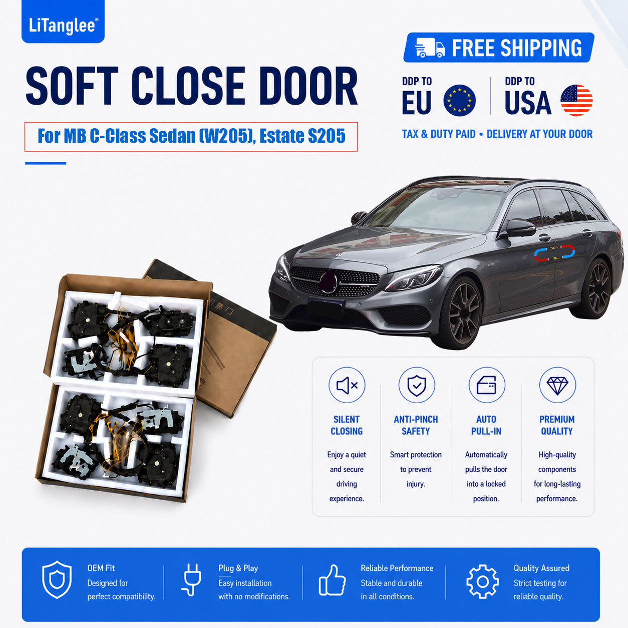 For Mercedes-Benz C-Class Sedan (W205), Estate (S205) & Coupé (C205 / C43 / C63) 2015-2021 |Electric Soft Close Kit  LiTanglee