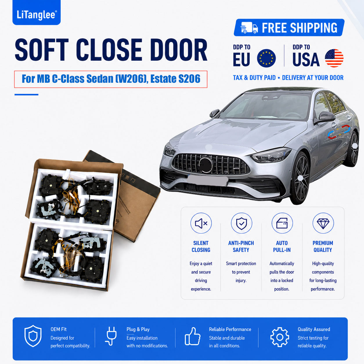 For Mercedes-Benz C-Class Sedan (W206), Estate (S206) & LWB (V206) 2021+ Electric Soft Close Kit | LiTanglee