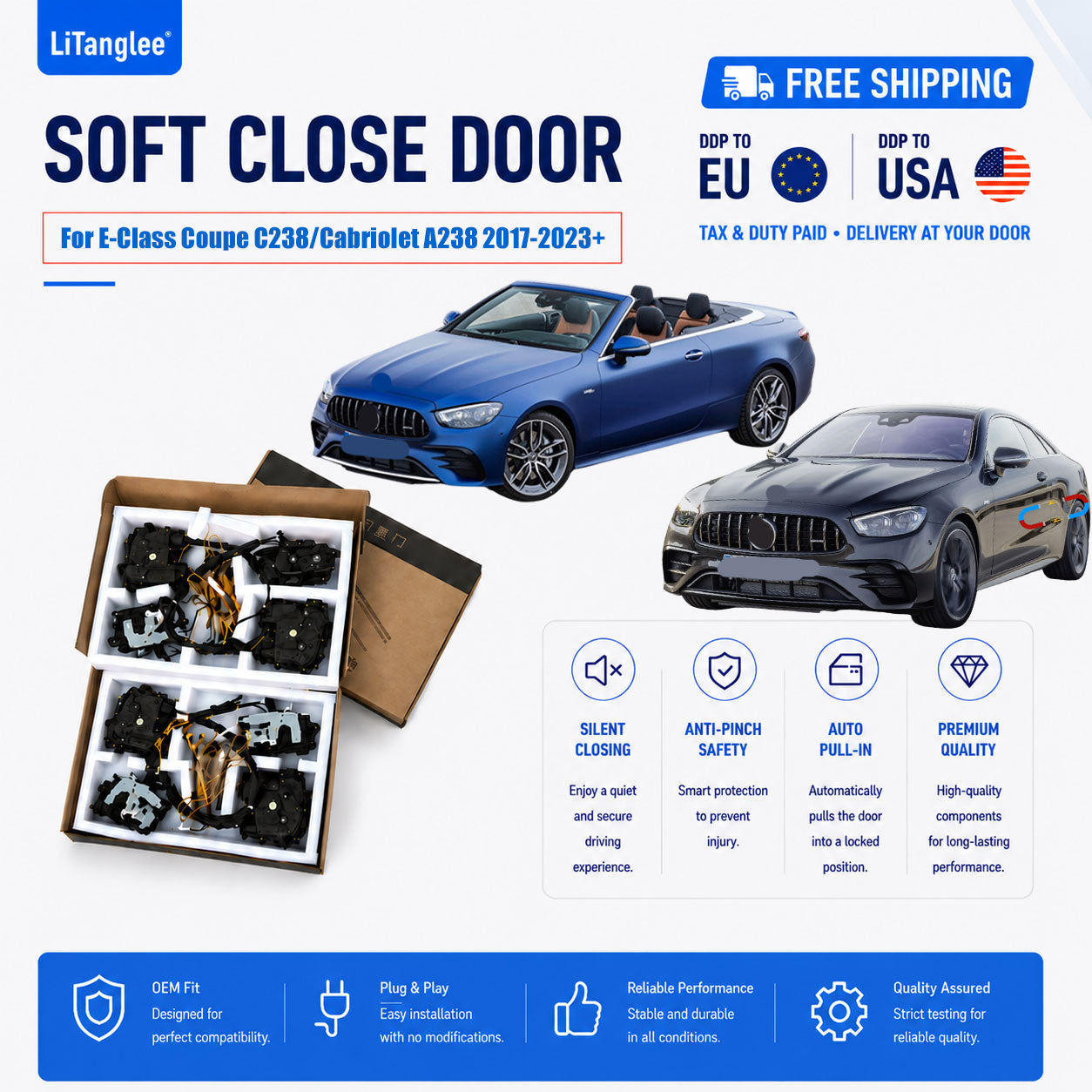 For Mercedes-Benz E-Class Coupe (C238) & Cabriolet (A238) 2017-2023+ Electric Soft Close Door Kit  | LiTanglee