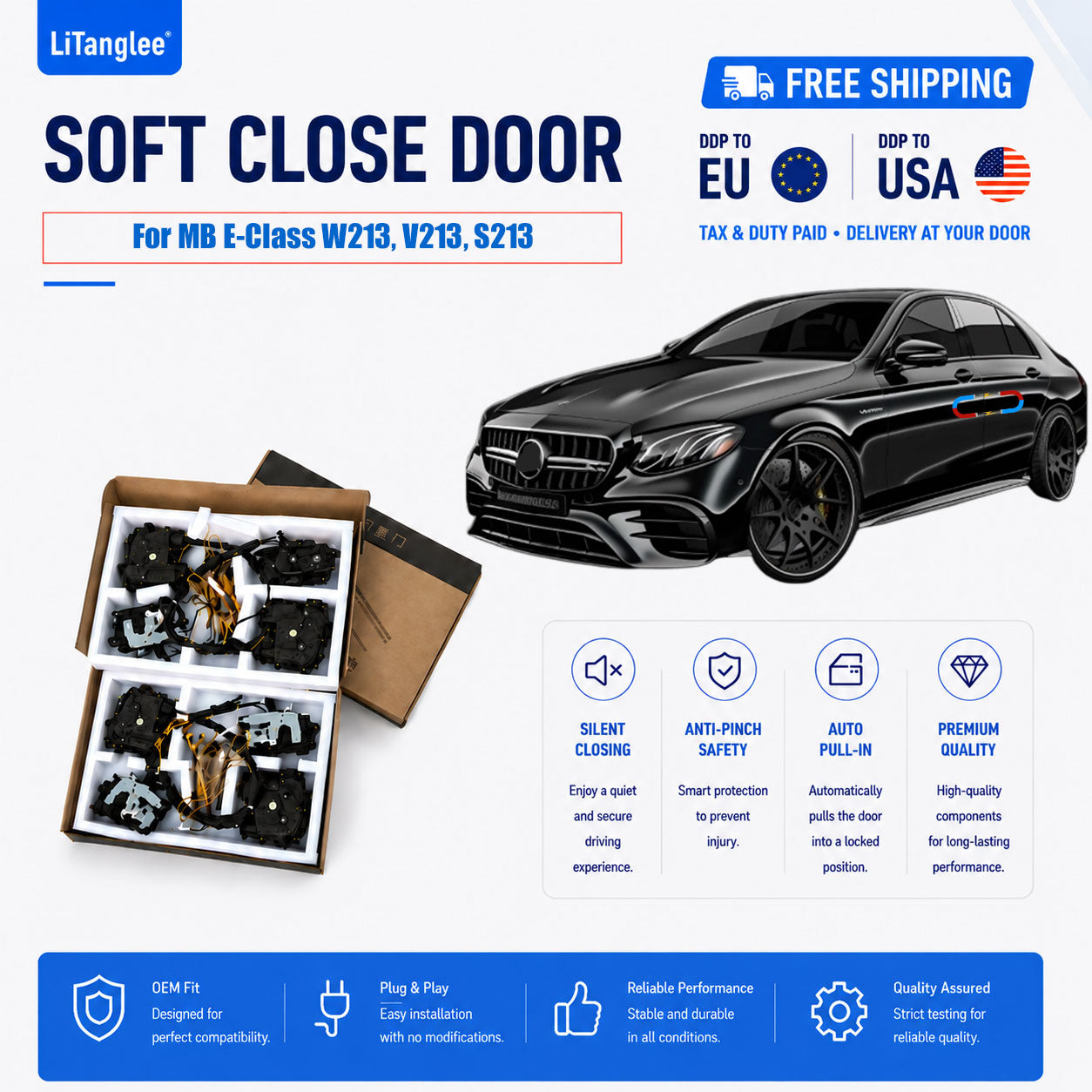 For Mercedes-Benz E-Class Saloon (W213), LWB (V213) & Estate (S213/X213) 2016-2023 Electric Soft Close Kit  | LiTanglee