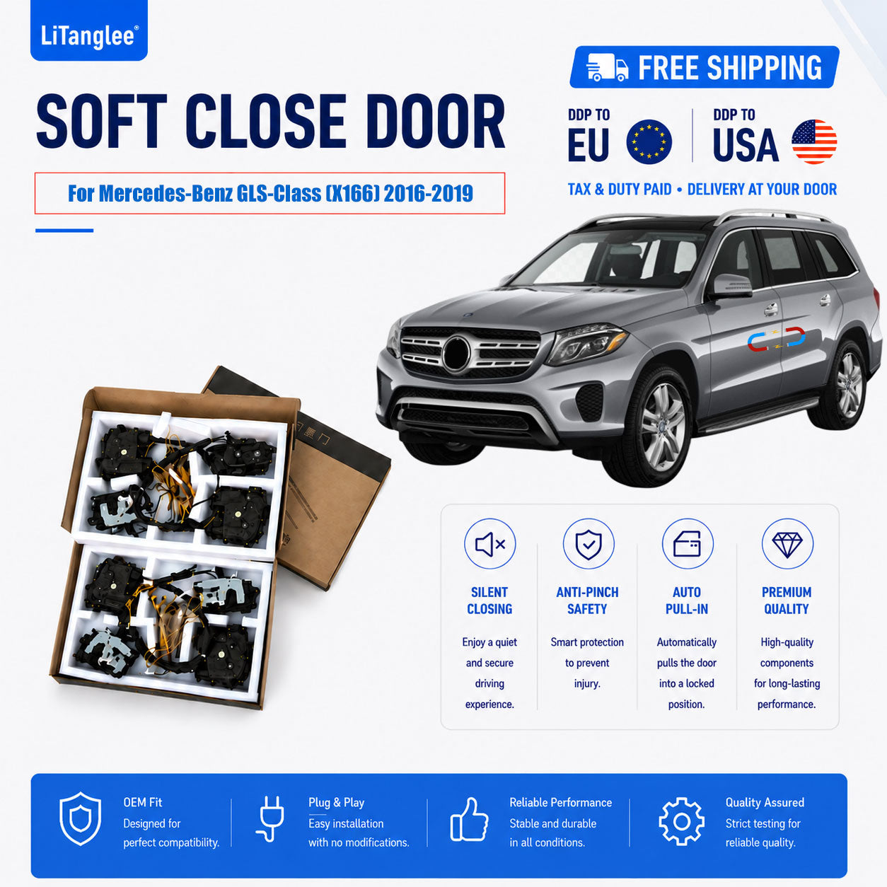 For Mercedes-Benz GL-Class & GLS-Class (X166 Facelift) 2016-2019 4-Door Electric Soft Close OEM Lock Replacement Kit | LiTanglee