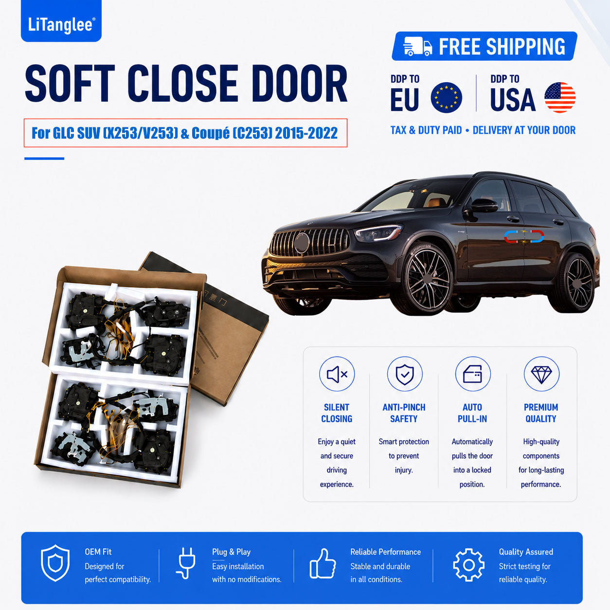 For Mercedes-Benz GLC SUV (X253/V253 LWB) & GLC Coupé (C253) 2015-2022 4-Door Electric Soft Close Kit | LiTanglee