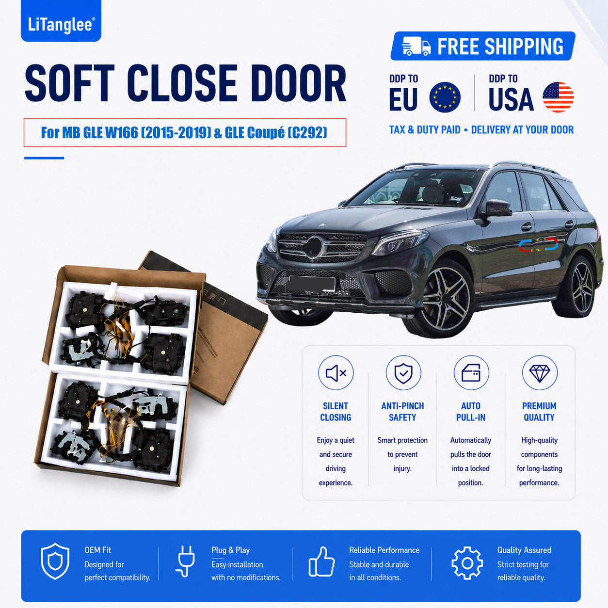 For Mercedes-Benz GLE-Class W166 (Facelift 2015-2019) & GLE Coupé (C292) 4-Door Electric Soft Close OEM Lock Replacement Kit | LiTanglee