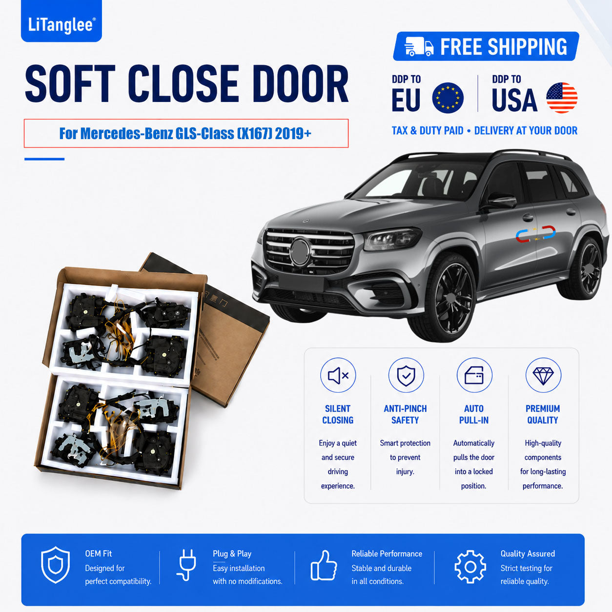 For Mercedes-Benz GLS-Class (X167) 2019+ 4-Door Electric Soft Close OEM Lock Replacement Kit | LiTanglee