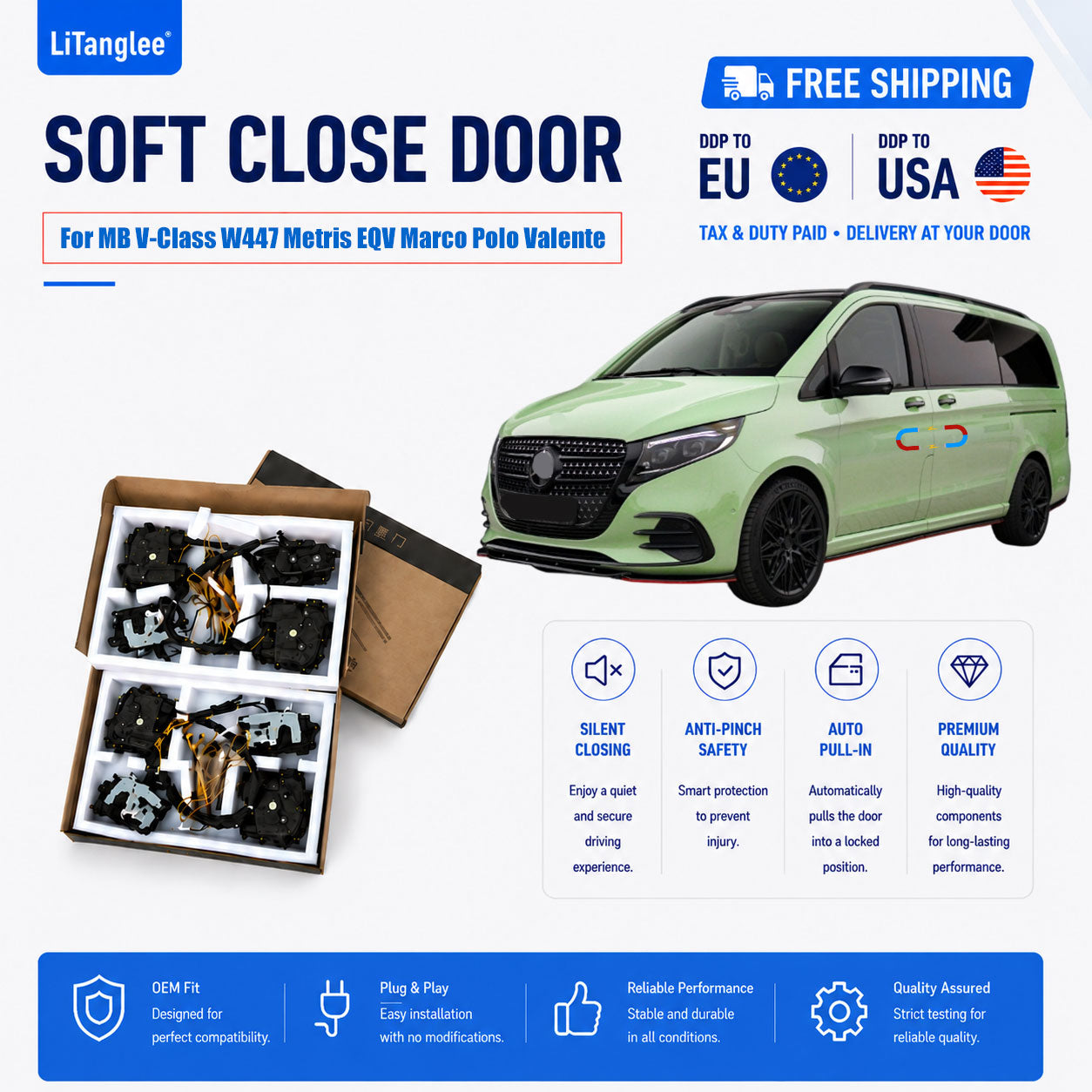 For Mercedes-Benz V-Class W447 Metris EQV Marco Polo Valente (2014-2026+) Electric Soft Close Door Kit | LiTanglee