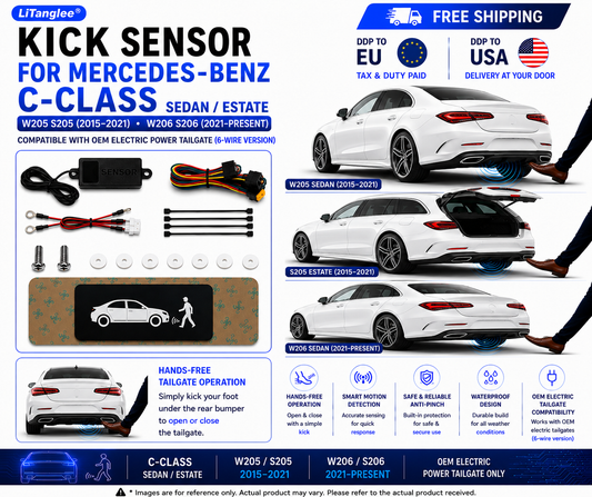 For Mercedes-Benz C-Class W205 S205 W206 S206 Sedan Estate OEM Electric Power Tailgate Smart Hands-Free Kick Sensor – Foot-Activated Tailgate Opening & Closing System