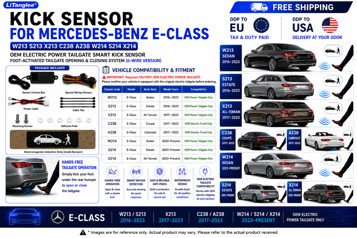 For Mercedes-Benz E-Class W213 S213 X213 C238 A238 W214 S214 X214 OEM Electric Power Tailgate Smart Hands-Free Kick Sensor – Foot-Activated Tailgate Opening & Closing System