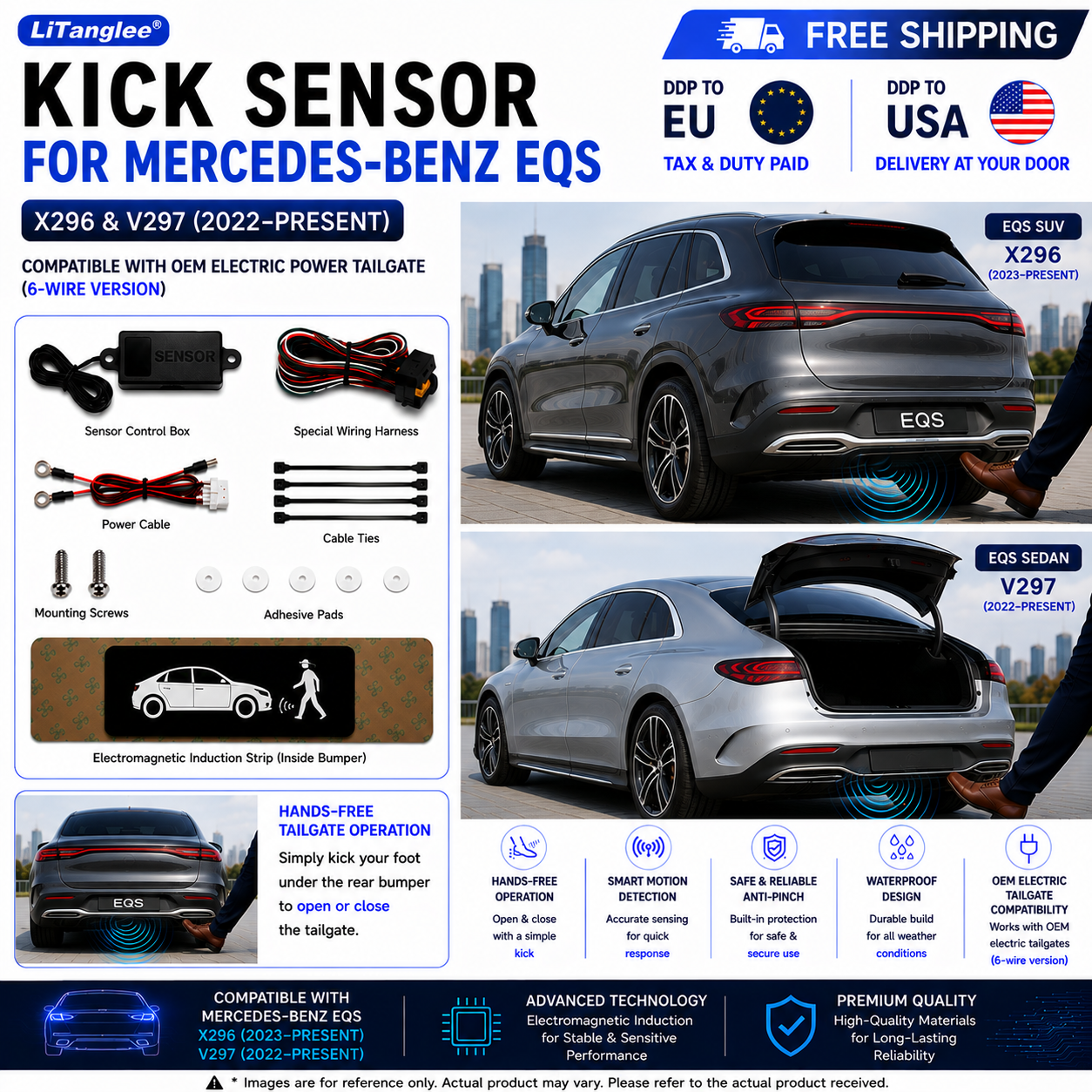For Mercedes-Benz EQS X296 V297 OEM Electric Power Tailgate Smart Hands-Free Kick Sensor – Foot-Activated Tailgate Opening & Closing System