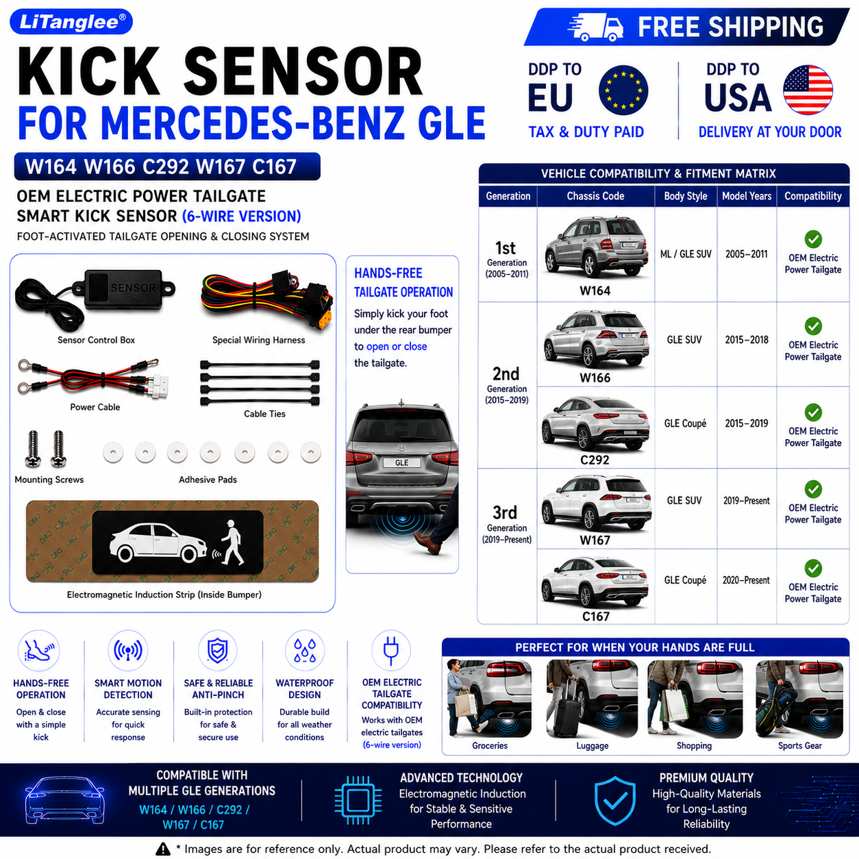 For Mercedes-Benz GLE W164 W166 C292 W167 C167 OEM Electric Power Tailgate Smart Hands-Free Kick Sensor – Foot-Activated Tailgate Opening & Closing System