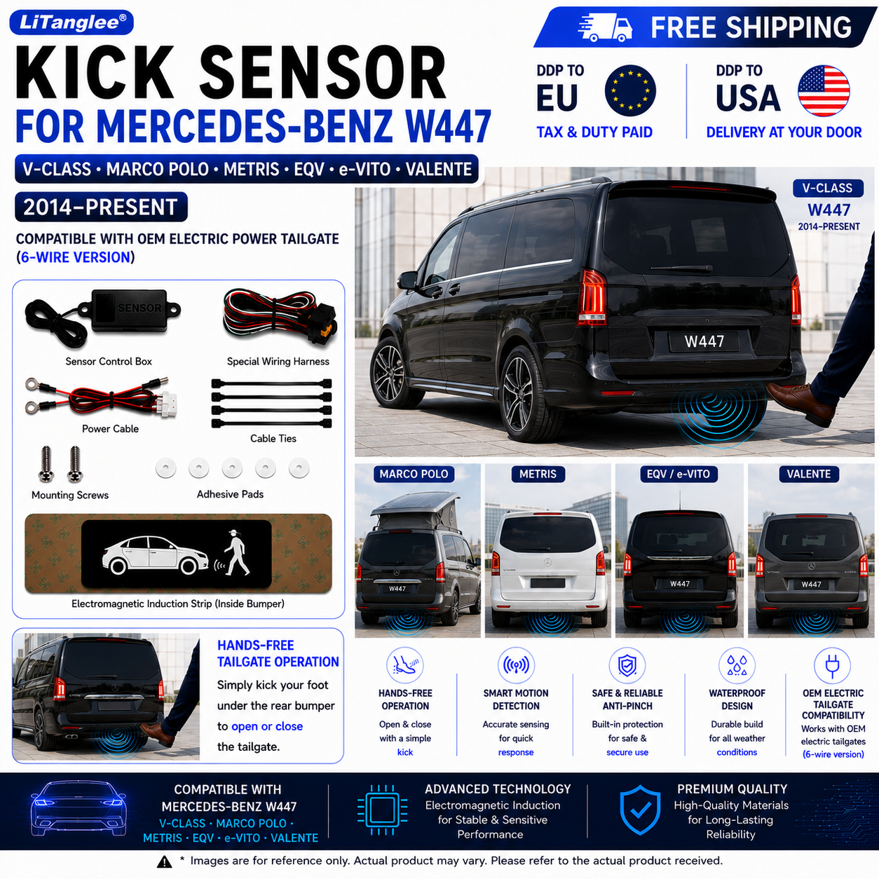 For Mercedes-Benz W447 V-Class Marco Polo Metris EQV e-Vito Valente OEM Electric Power Tailgate Smart Hands-Free Kick Sensor – Foot-Activated Tailgate Opening & Closing System