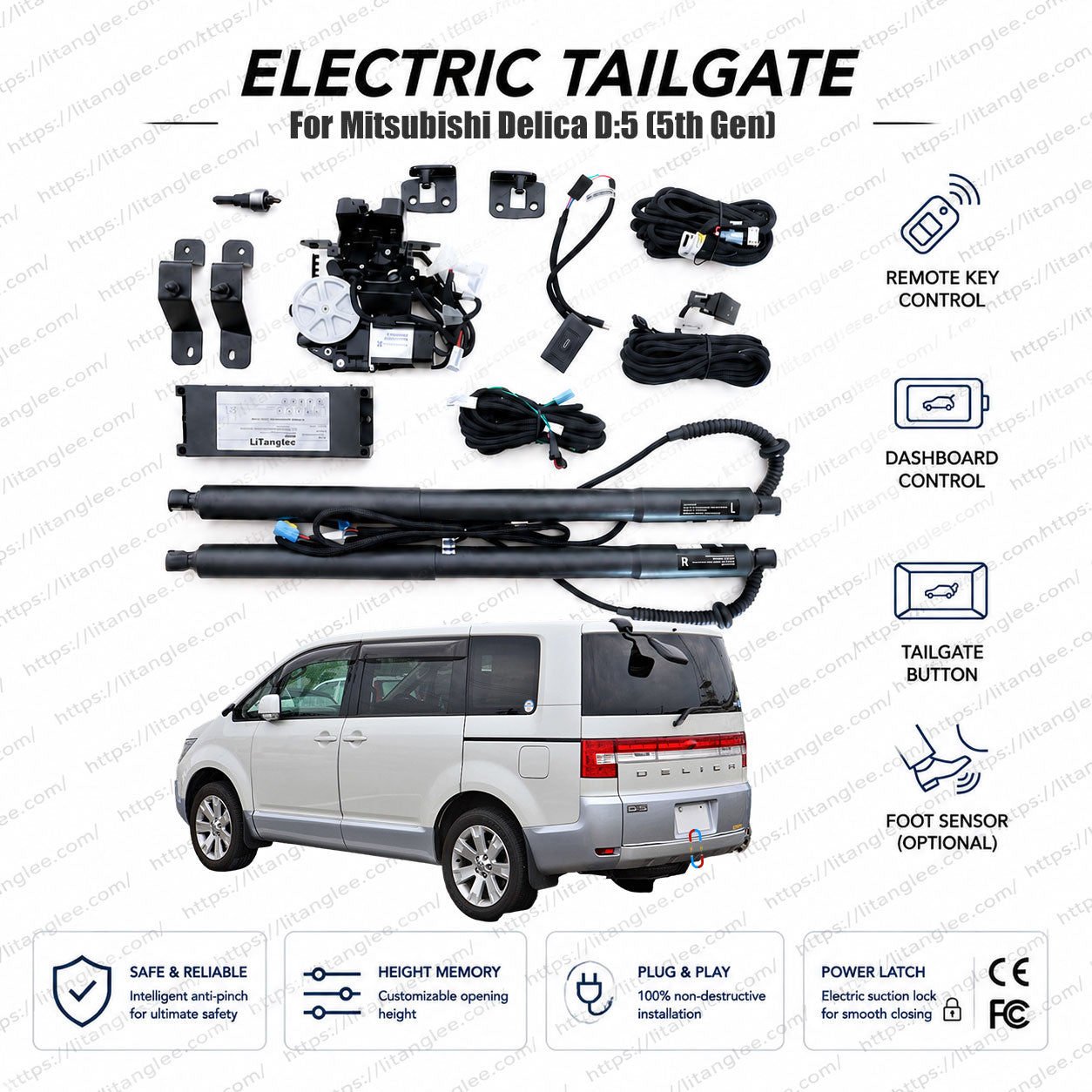 For Mitsubishi Delica D:5 (5th Gen) 2007-2026 Smart Power Tailgate Lift Kit by LiTanglee® | Electric Trunk Opener with Soft Close | Heavy-Duty Actuators for Off-Road MPV | Native Fit | Non-Destructive Installation
