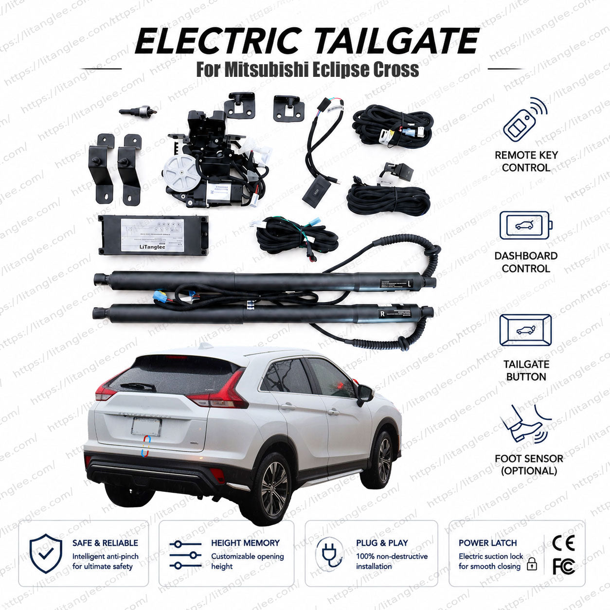 For Mitsubishi Eclipse Cross (GK/GL/YA/YB) 2017-2026 Smart Power Tailgate Lift Kit by LiTanglee® | Electric Trunk Opener with Soft Close | Precision-Engineered for Coupe-SUV Platform | Native CAN-Bus Integrated | Non-Destructive Installation