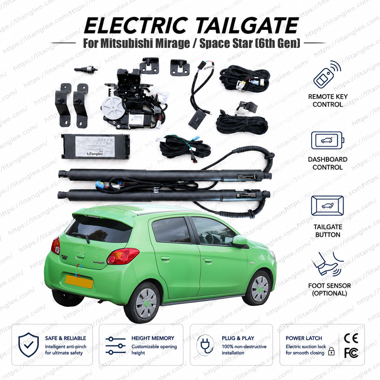 For Mitsubishi Mirage / Space Star (6th Gen) 2012-2026 Smart Power Tailgate Lift Kit by LiTanglee® | Electric Trunk Opener with Soft Close | Precision-Engineered for Compact Platform | Stealth Non-Destructive Installation
