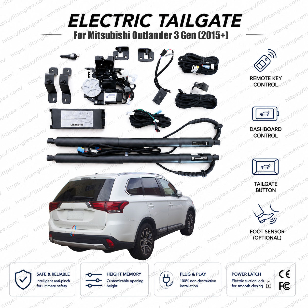 For Mitsubishi Outlander (GF/GG/ZJ/ZK/ZL) 2015-2026 Smart Power Tailgate Lift Kit by LiTanglee® | Electric Trunk Opener with Soft Close | Precision Fit for Outlander 3rd Gen Facelift | CAN-Bus Integrated | Non-Destructive Installation