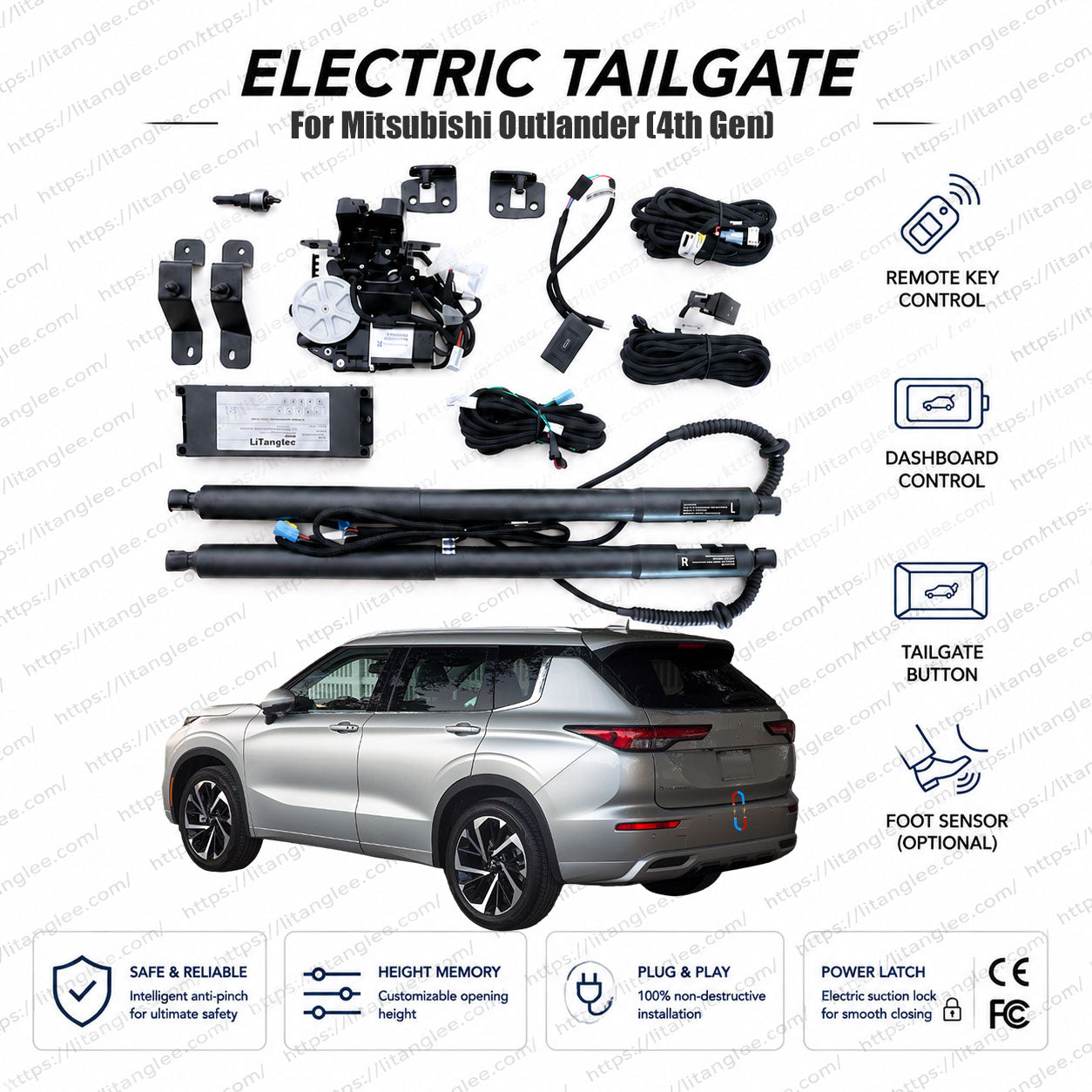 For Mitsubishi Outlander (4th Gen) / Nissan Rogue 2022-2027 Smart Power Tailgate Lift Kit by LiTanglee® | Electric Trunk Opener with Soft Close | Native CAN-Bus Integration | Stealth Non-Destructive Installation
