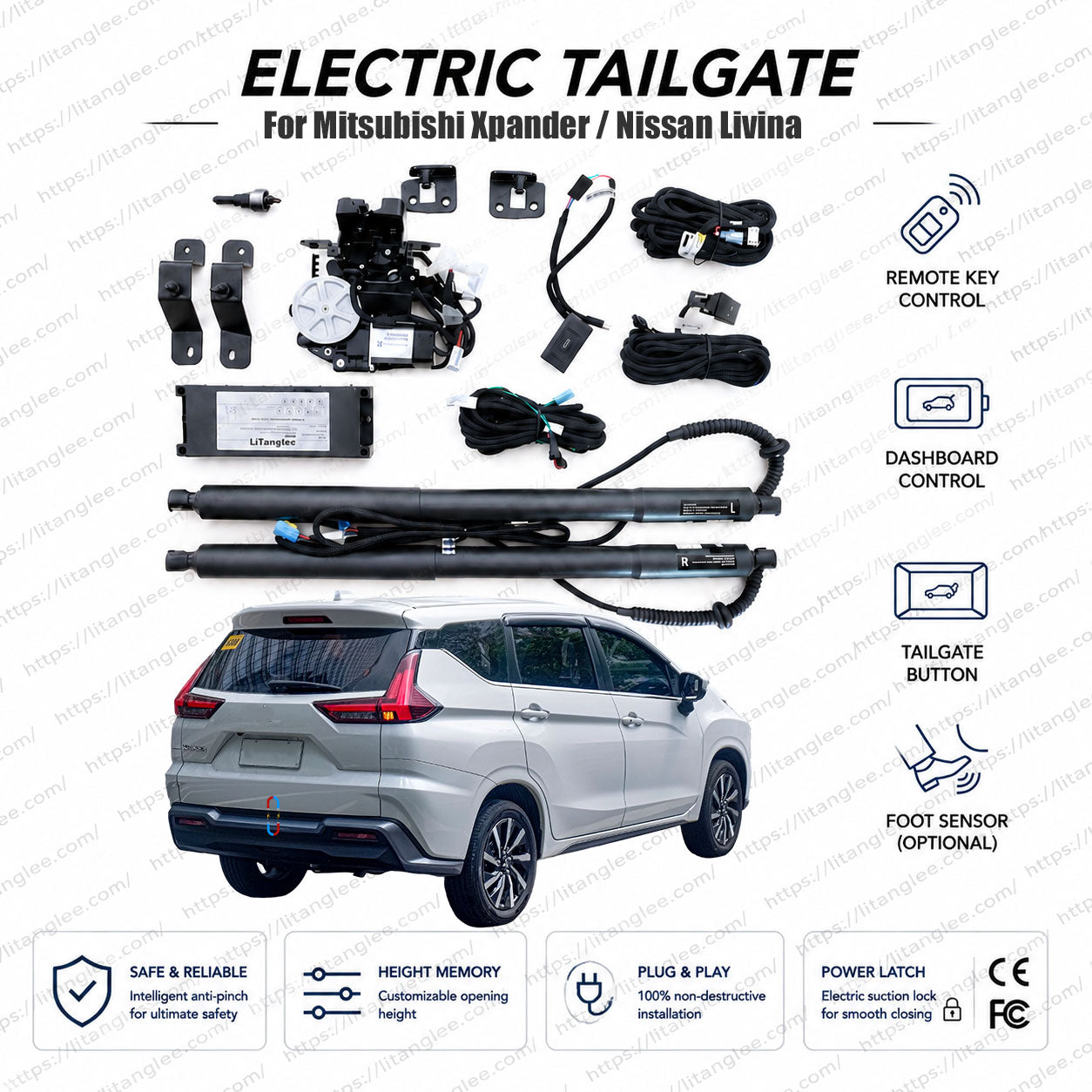 For Mitsubishi Xpander / Nissan Livina (NC1W/NC2W/NE3W) 2017-2026 Smart Power Tailgate Lift Kit by LiTanglee® | Electric Trunk Opener with Soft Close | Native CAN-Bus Integrated | Stealth Non-Destructive Installation