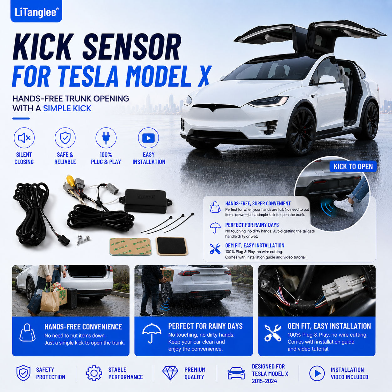 For Tesla Model X 2015-Now Hands-Free Electric Tailgate Kick Sensor (Smart Sync)