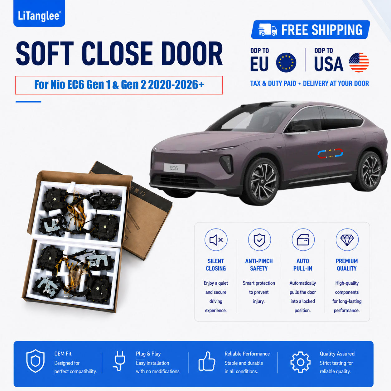 For Nio EC6 (Gen 1 & Gen 2 2020-2026+) Electric Soft Close Door Upgrade Kit | LiTanglee