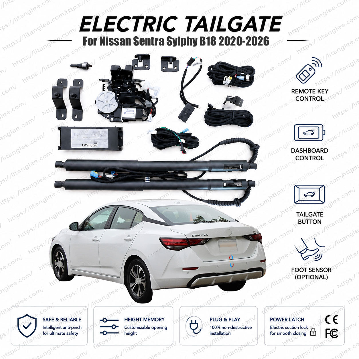 For Nissan Sentra / Sylphy B18 Series 2020-2026 Smart Power Tailgate Lift Kit by LiTanglee® | Smart Electric Trunk Opener with Soft Close | Fits Sylphy e-POWER, Sentra S, SV, SR, B18 Chassis | Dual Struts | CE Certified