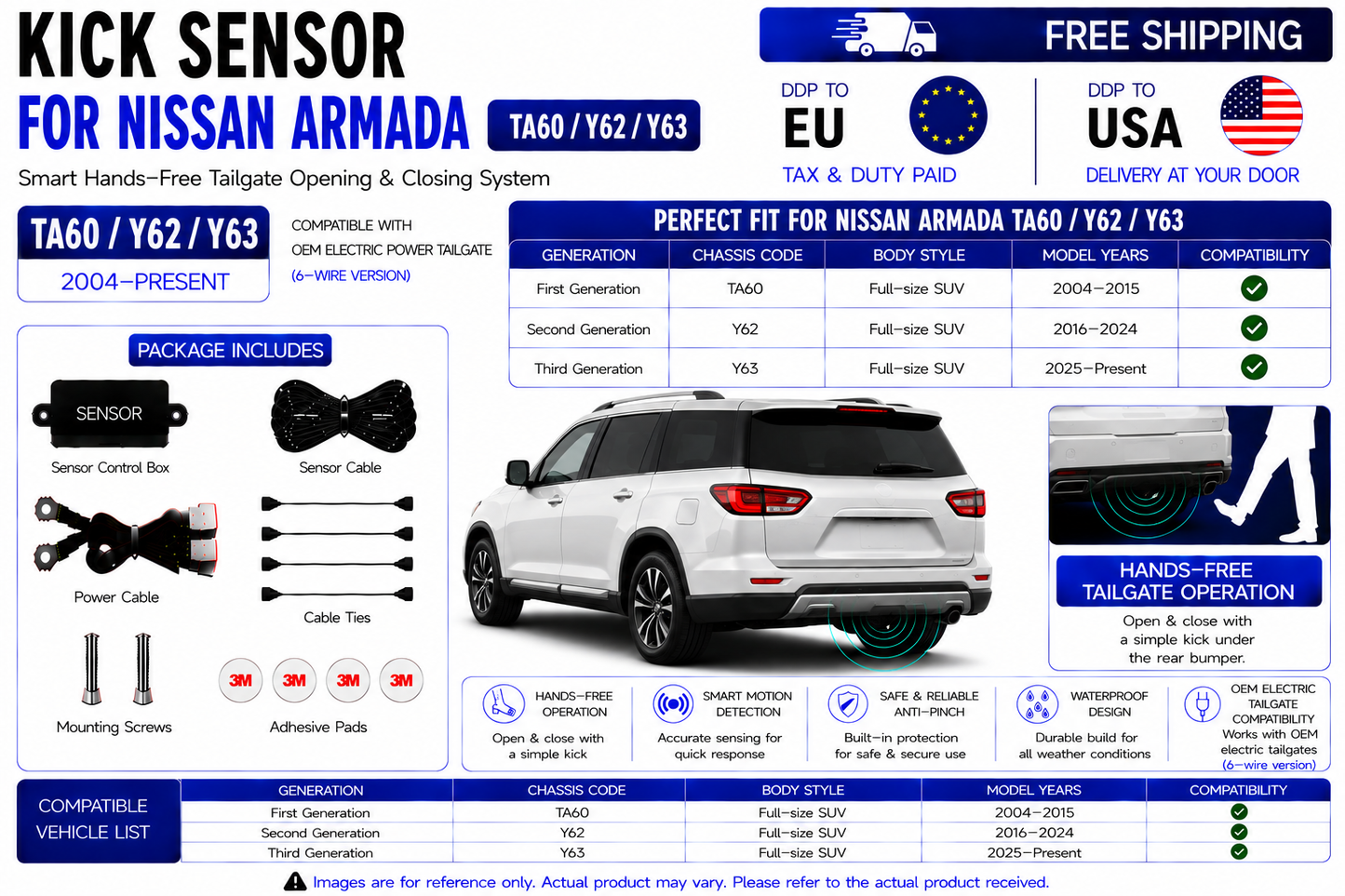 For Nissan Armada TA60 Y62 Y63 OEM Electric Power Tailgate Smart Hands-Free Kick Sensor – Foot-Activated Tailgate Opening & Closing System