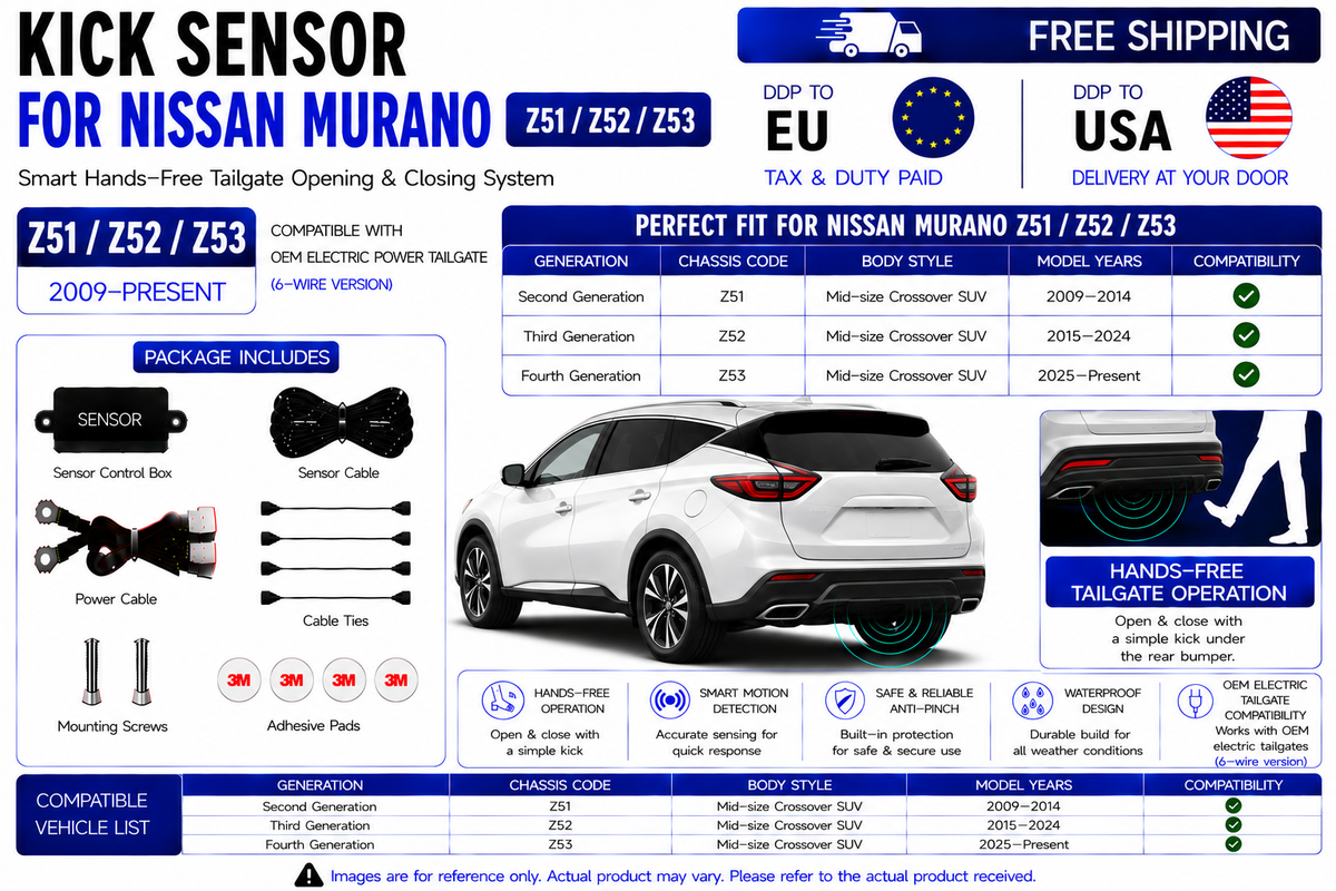 For Nissan Murano Z51 Z52 Z53 OEM Electric Power Tailgate Smart Hands-Free Kick Sensor – Foot-Activated Tailgate Opening & Closing System