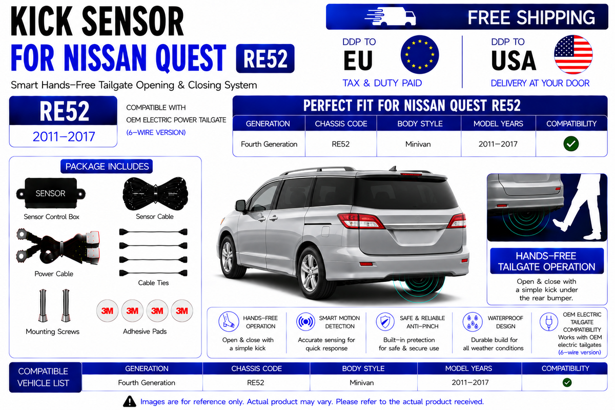 For Nissan Quest RE52 OEM Electric Power Tailgate Smart Hands-Free Kick Sensor – Foot-Activated Tailgate Opening & Closing System